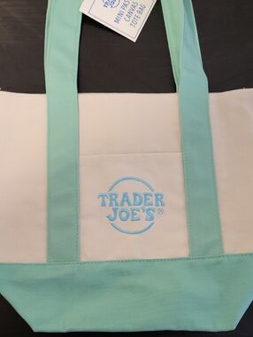 Trader Joe's Mint Green & Cream Canvas Tote Bag